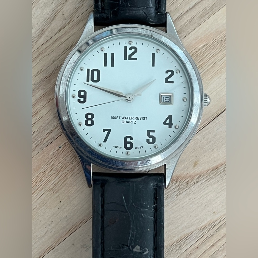 Advance Puritan Ladies Watch White Dial Date Window Black Strap